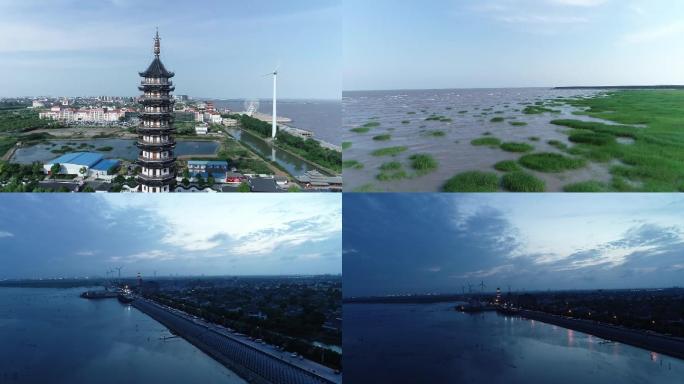 上海碧海金沙海湾南海观音寺海边夜景航拍