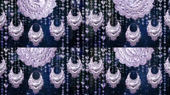 苗族银饰粒子蓝色舞美背景视频