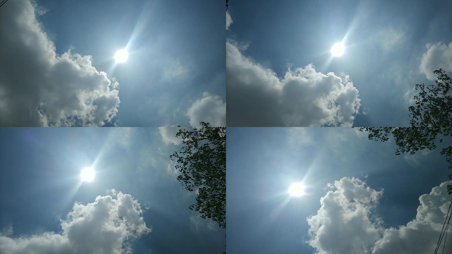 夏天正午烈日当空蓝天白云