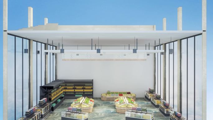 3D动画-商场超市办公空间变形生长