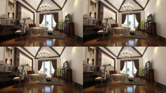 3D动画-室内样板房中式卧室