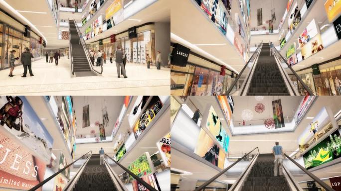 3D动画-商场购物中心商铺中庭电梯