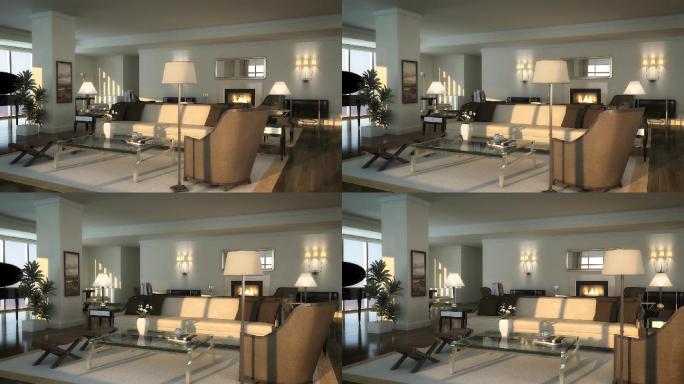 3D动画酒店公寓客厅简欧风格