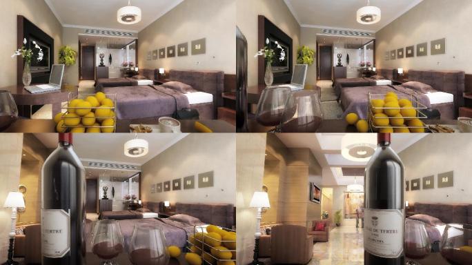 3D动画-酒店客房公寓室内卧室