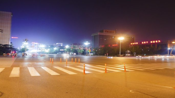 城市唐山街道车辆夜晚延时摄影