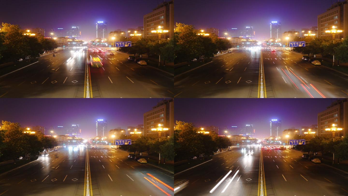 城市唐山街道车辆夜晚延时摄影