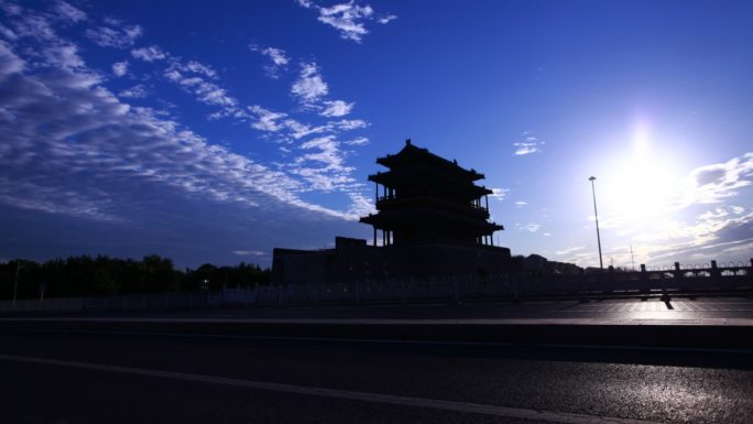 北京永定门日出镜头延时古城