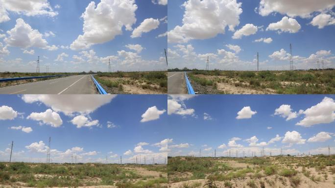 蓝天白云下的新疆石油公路