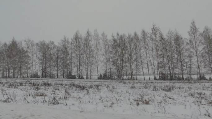 冬日行车窗外雪天移动路线参照物