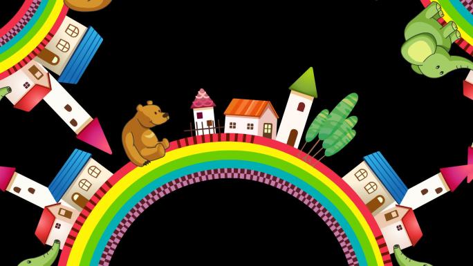 卡通场景彩虹房屋旋转循环带通道