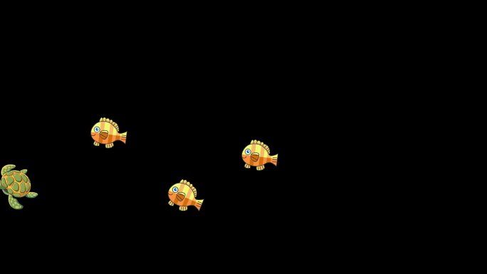 卡通海龟小鱼鱼群游动循环带通道