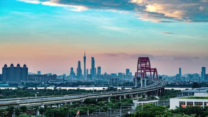 广州城市延时实拍素材-新光大桥