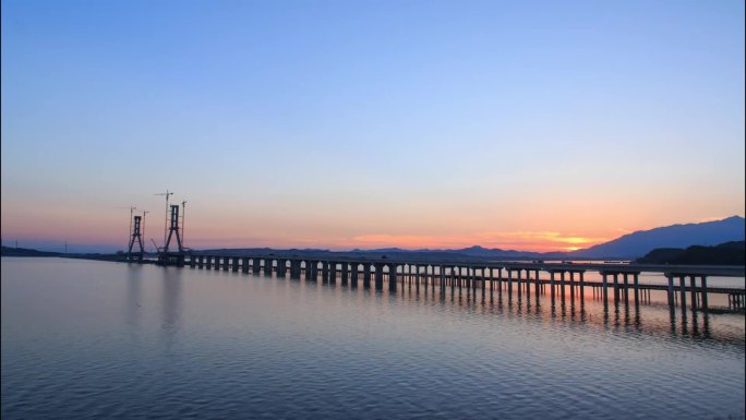 鄱阳湖二桥日落延时摄影