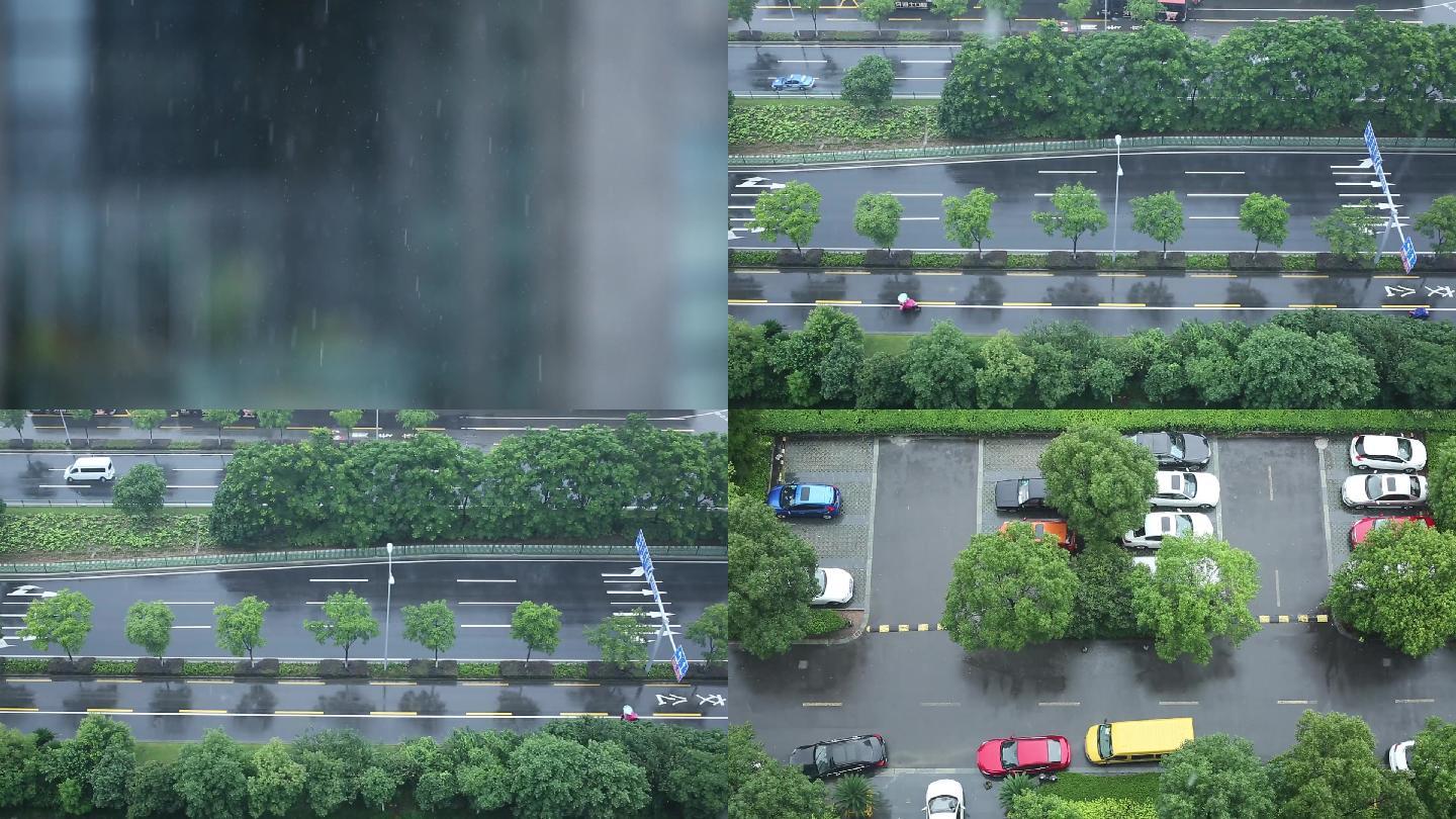 窗外下雨马路下雨城市下雨中雨小雨