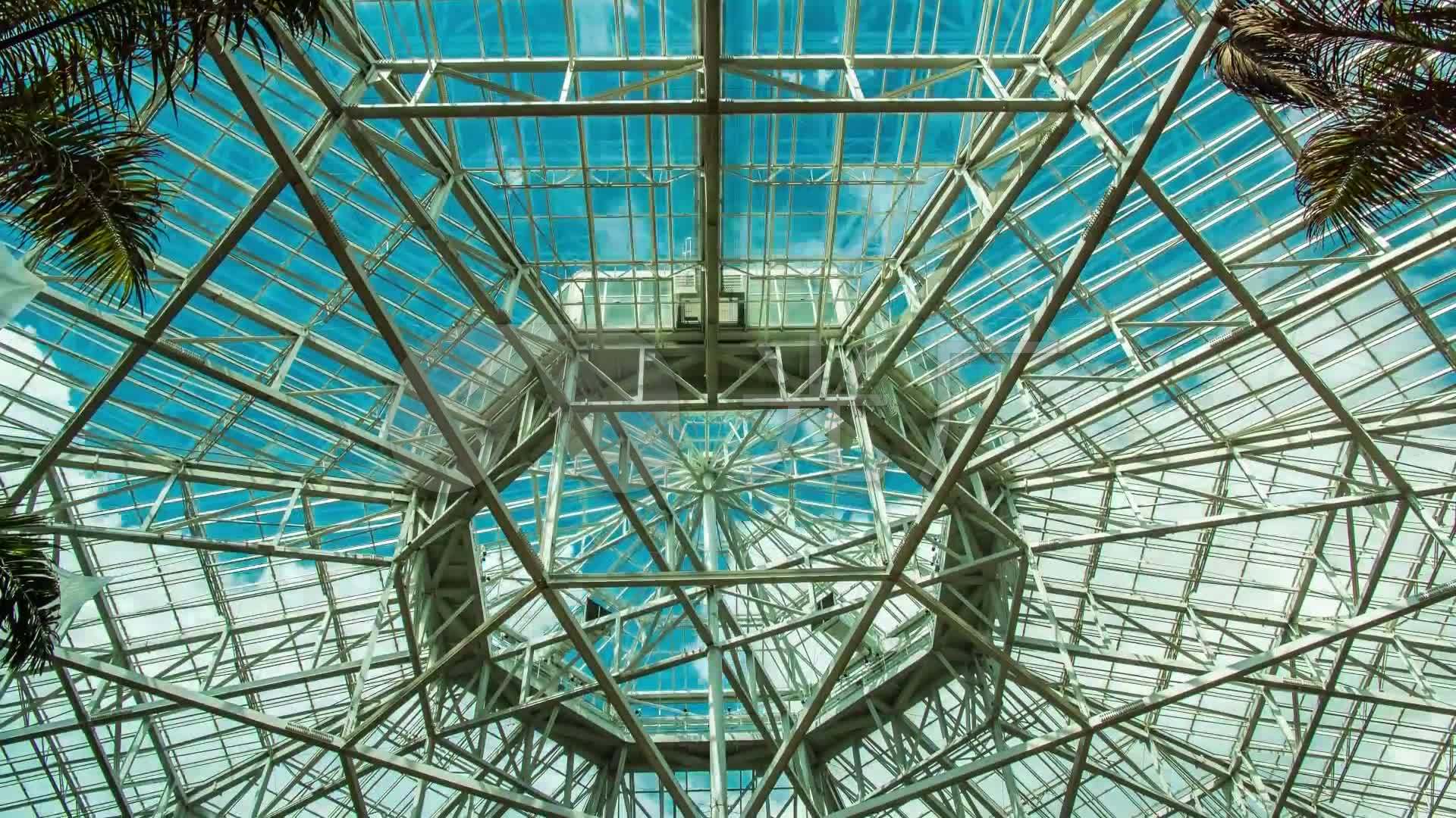 钢结构 建筑 骨架 大厅 屋顶 通透 天空