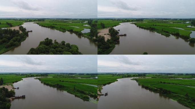 航拍五常大米灌溉水源河流