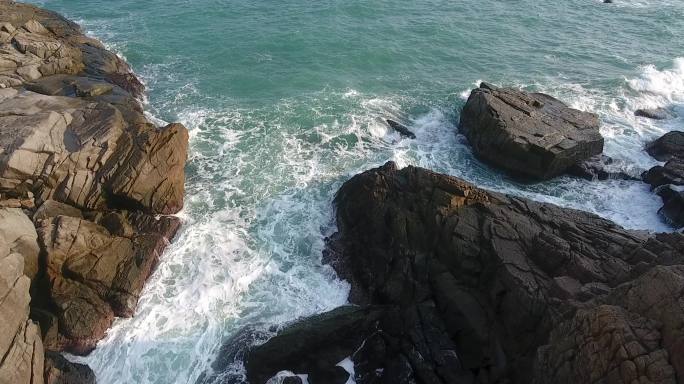 海岛三亚航拍海景礁石海边