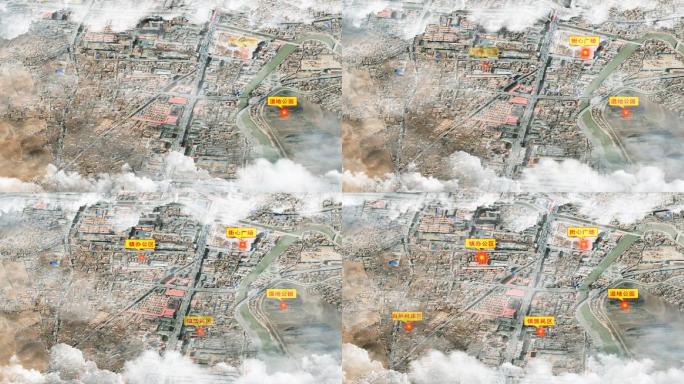 俯视城镇乡地理位置光标地图图解模板