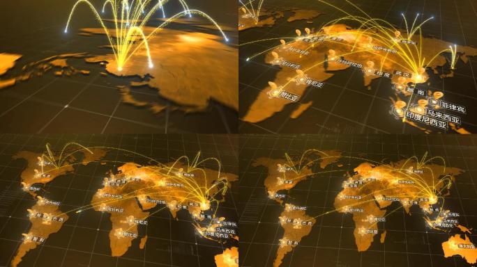 金色大气的世界地图连线各国家