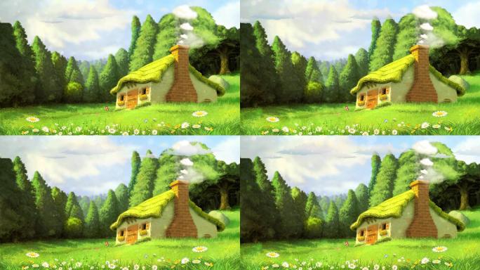 儿童演出故事绘本卡通森林树林小屋视频背景