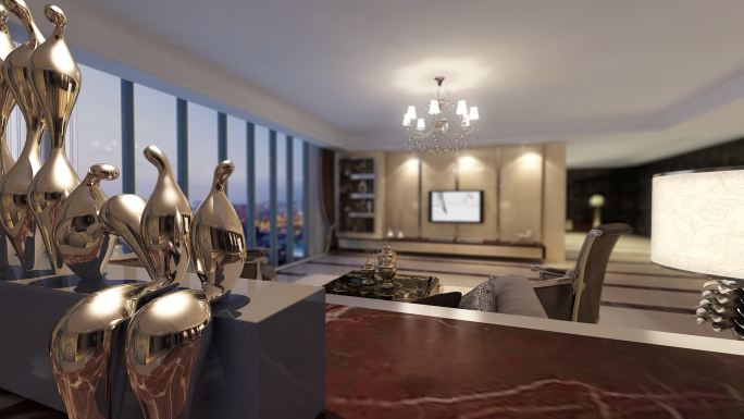 3D动画-会所公寓样板房豪华客厅