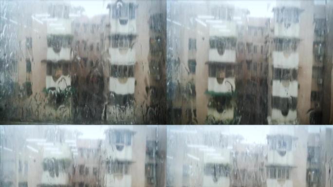 玻璃窗上的雨水实拍素材