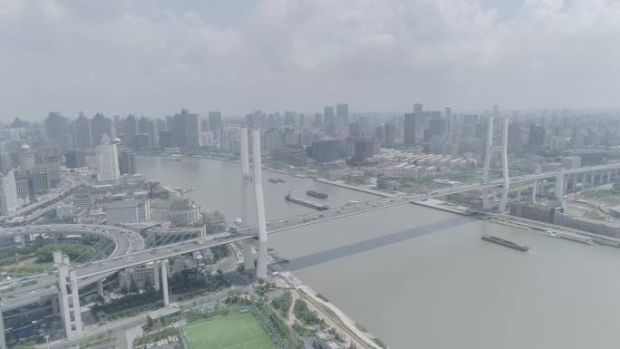 上海南浦大桥黄浦江航拍4k灰度 疫情封控