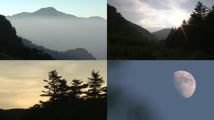 黄昏迷雾中的远山日落