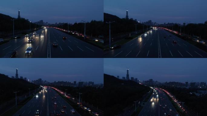 城市道路夜景带密度航拍