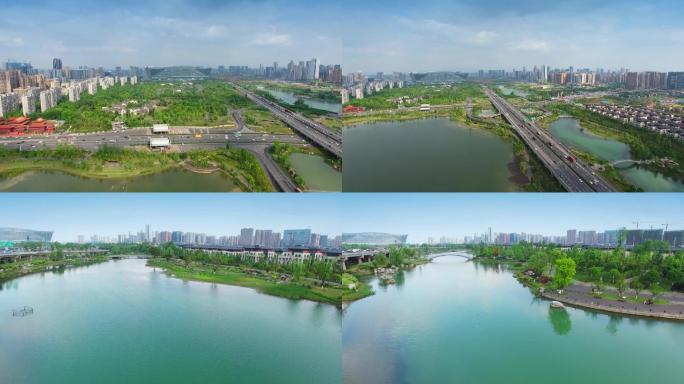 成都高新区锦城湖航拍视频素材