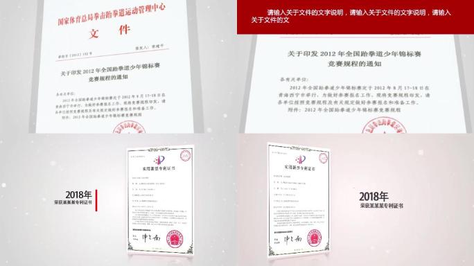 文件专利证书展示AE模版