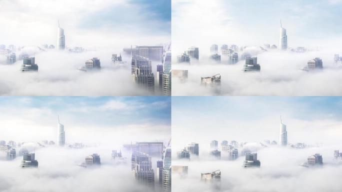 延时拍摄办公楼商业高楼耸立云层美如仙境