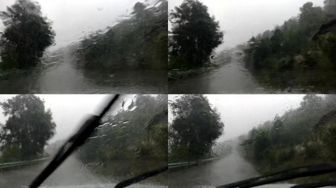 2组乡下雨打玻璃实拍