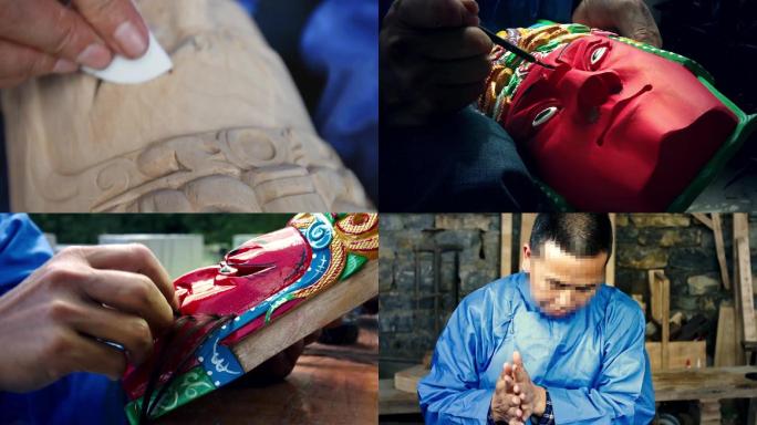 贵州屯堡傩舞面具雕刻视频素材