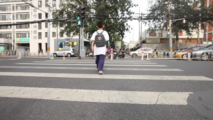 一位小学生过马路