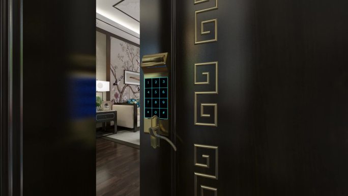 新中式客厅电梯入户密码锁