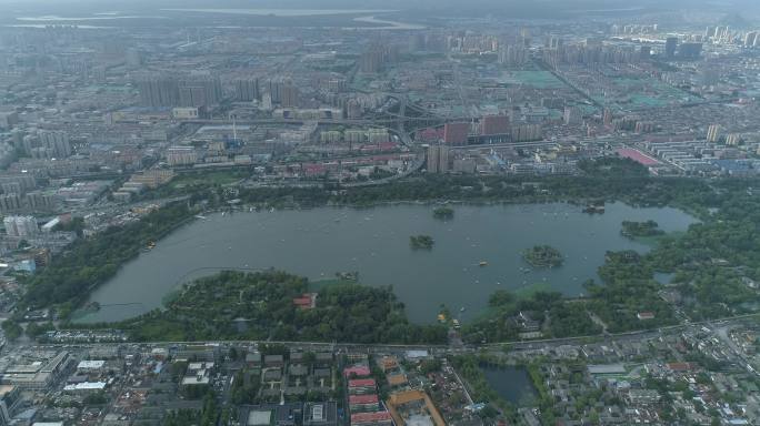 济南风光大明湖整体航拍