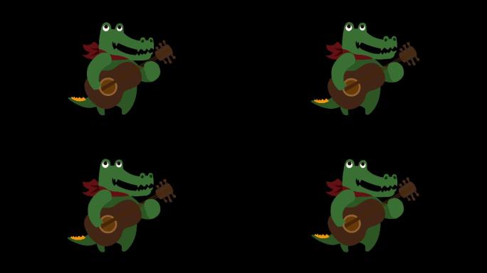 卡通鳄鱼弹琴动画循环带通道