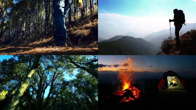 户外徒步登山野营视频