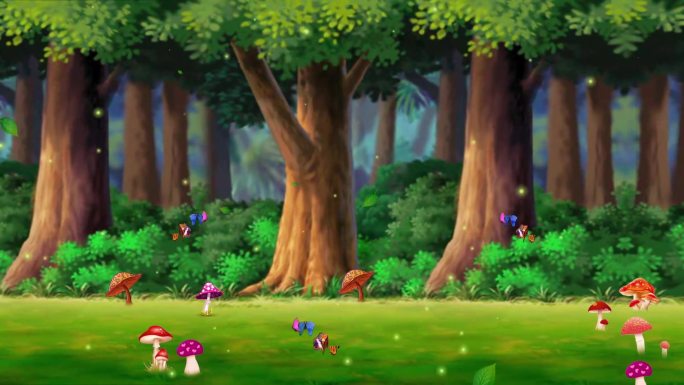 卡通树蝴蝶森林视频背景