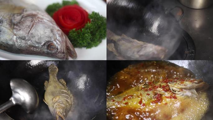 徽菜红烧臭鳜鱼烧制过程实拍素材食黄山特产
