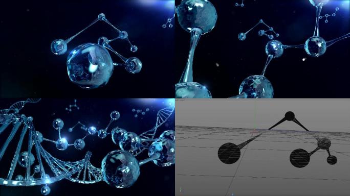 C4D工程唯美科技水珠化学分子元素DNA