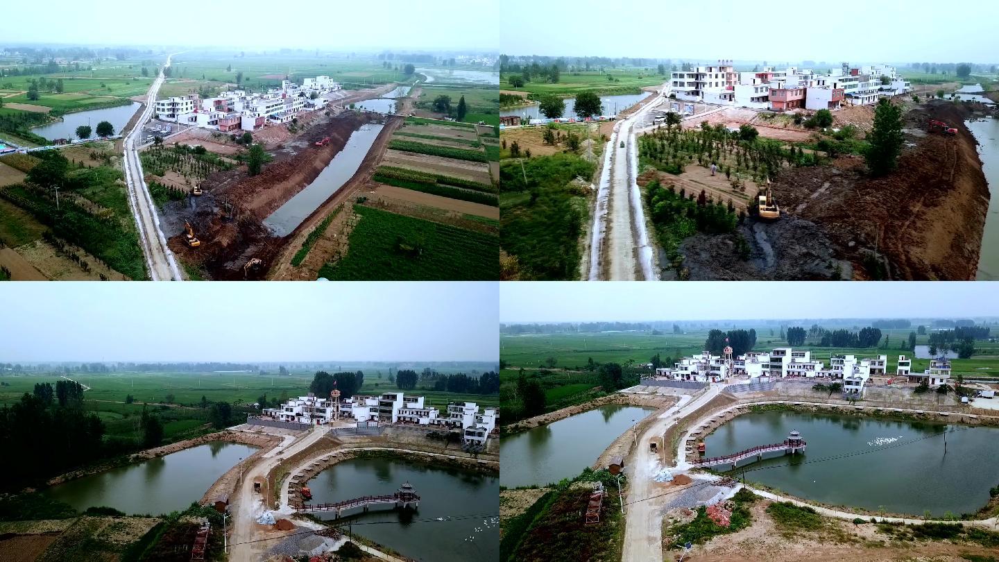 农村新修水利挖掘机河塘农村公路