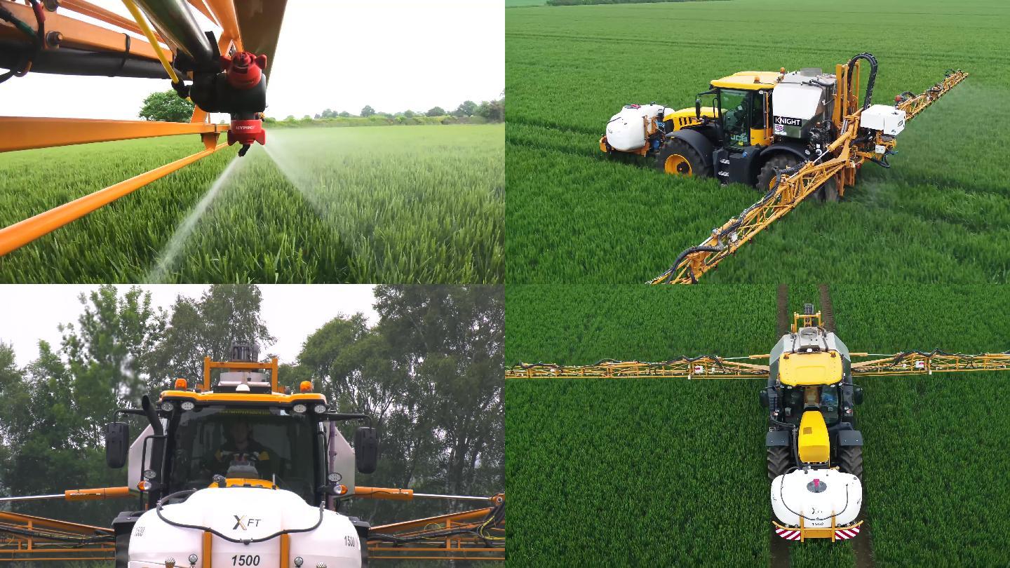 4K现代农业机械麦田浇灌