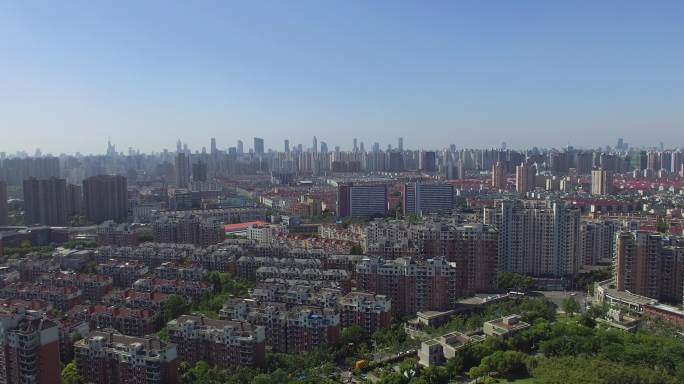 上海老闸北城区新静安大宁灵石公园航拍空镜