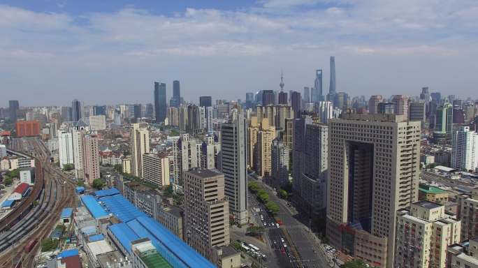 上海闸北新静安南北高架4k航拍空镜