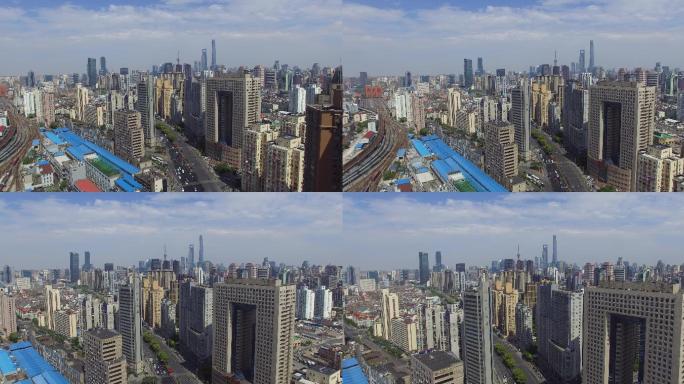 上海闸北新静安南北高架4k航拍空镜