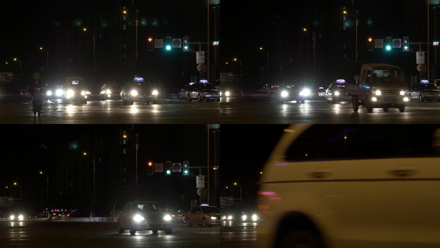 北京夜间行驶的汽车