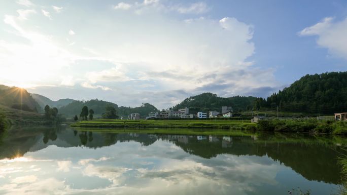 4K延时天星地城村烂泥沟水库倒影