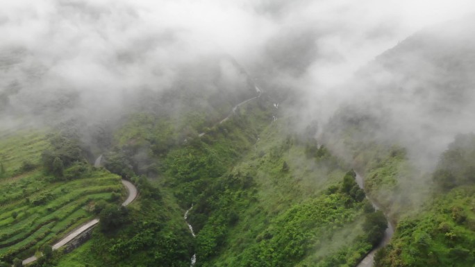 迷雾中的山路4k（实拍）